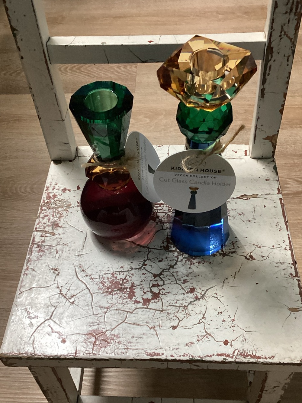 Kirkland House Multicolor Cut Glass Candle Holder - Blue/Green/Amber/Red